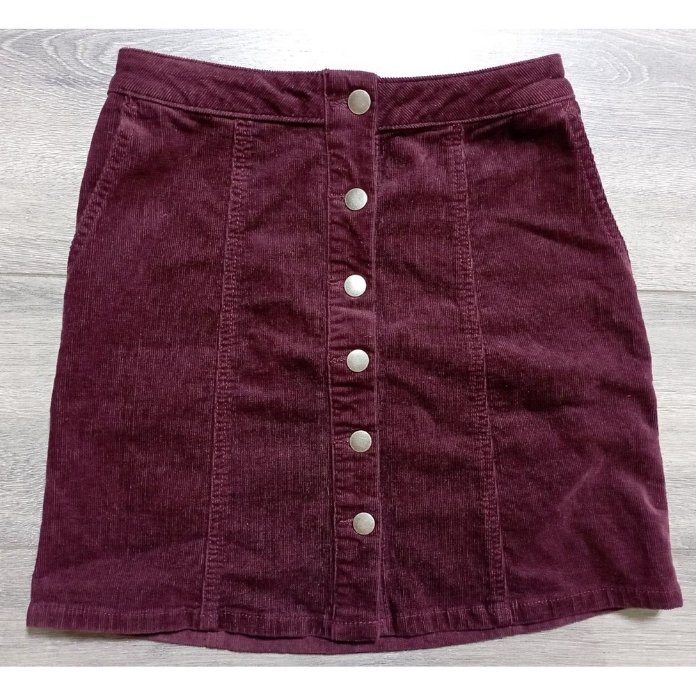 Maurices Skirt Womens Size 0 Dark Maroon Button Up Mini Corduroy A-Line